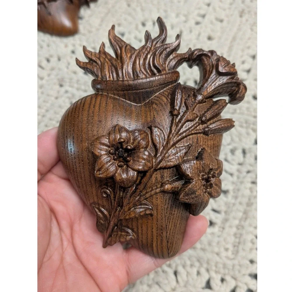 3pc Carved Wood Sacred Heart Immaculate Heart Joseph Wall Plaque Set Religious